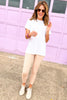 White Round Neck Short Sleeve Side Slit Top, round neck, split hem, short sleeve workout top, athleisure, mom style, shop style your senses by mallory fitzsimmons