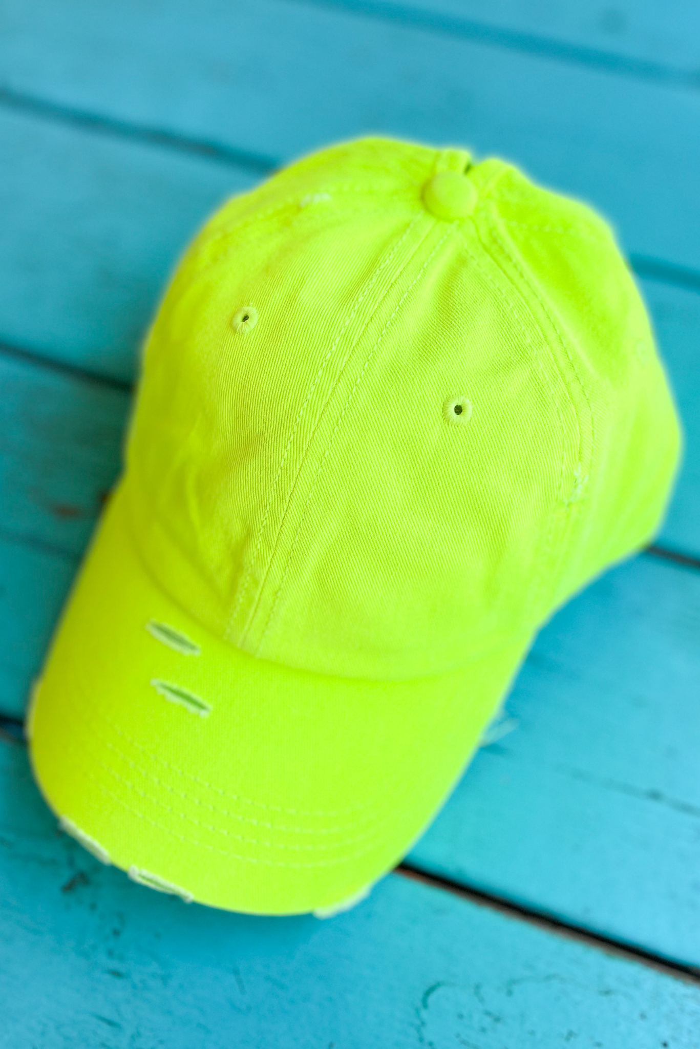 Neon Lime Distressed Ponytail Baseball Cap