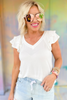 White V Neck Ruffle Layer Cap Sleeve Knit Top, white top, v neck, ruffle sleeves, summer top, summer colors, white jogger shorts, shop style your senses by mallory fitzsimmons