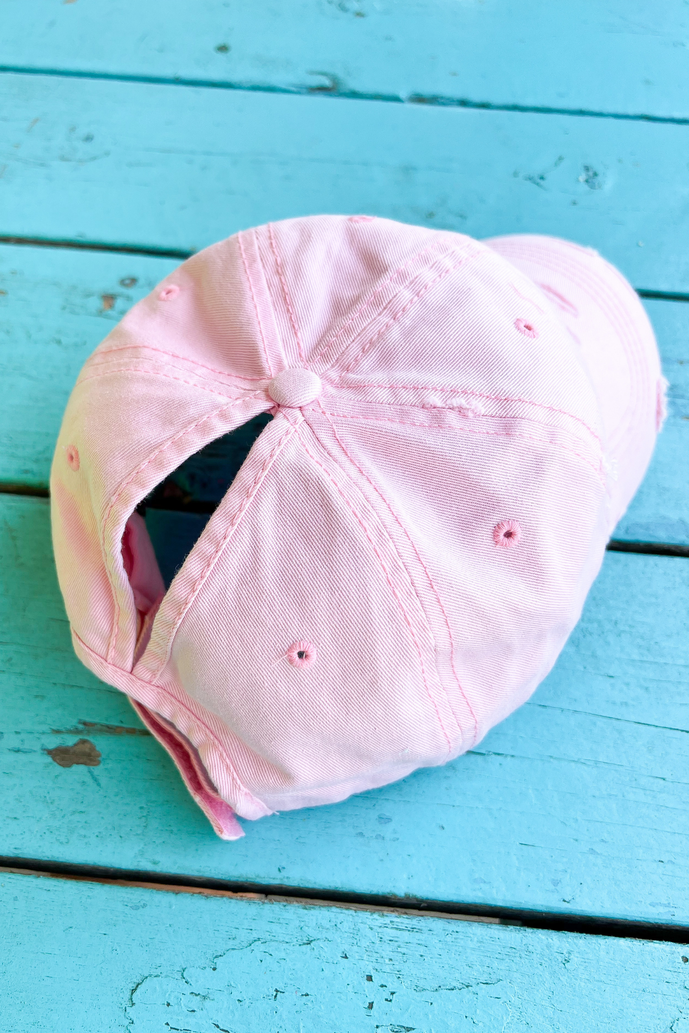 Light Pink Distressed Ponytail Baseball Cap