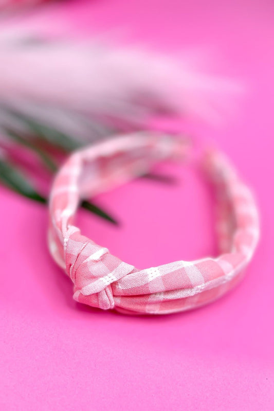 Coral Gingham Knot Headband