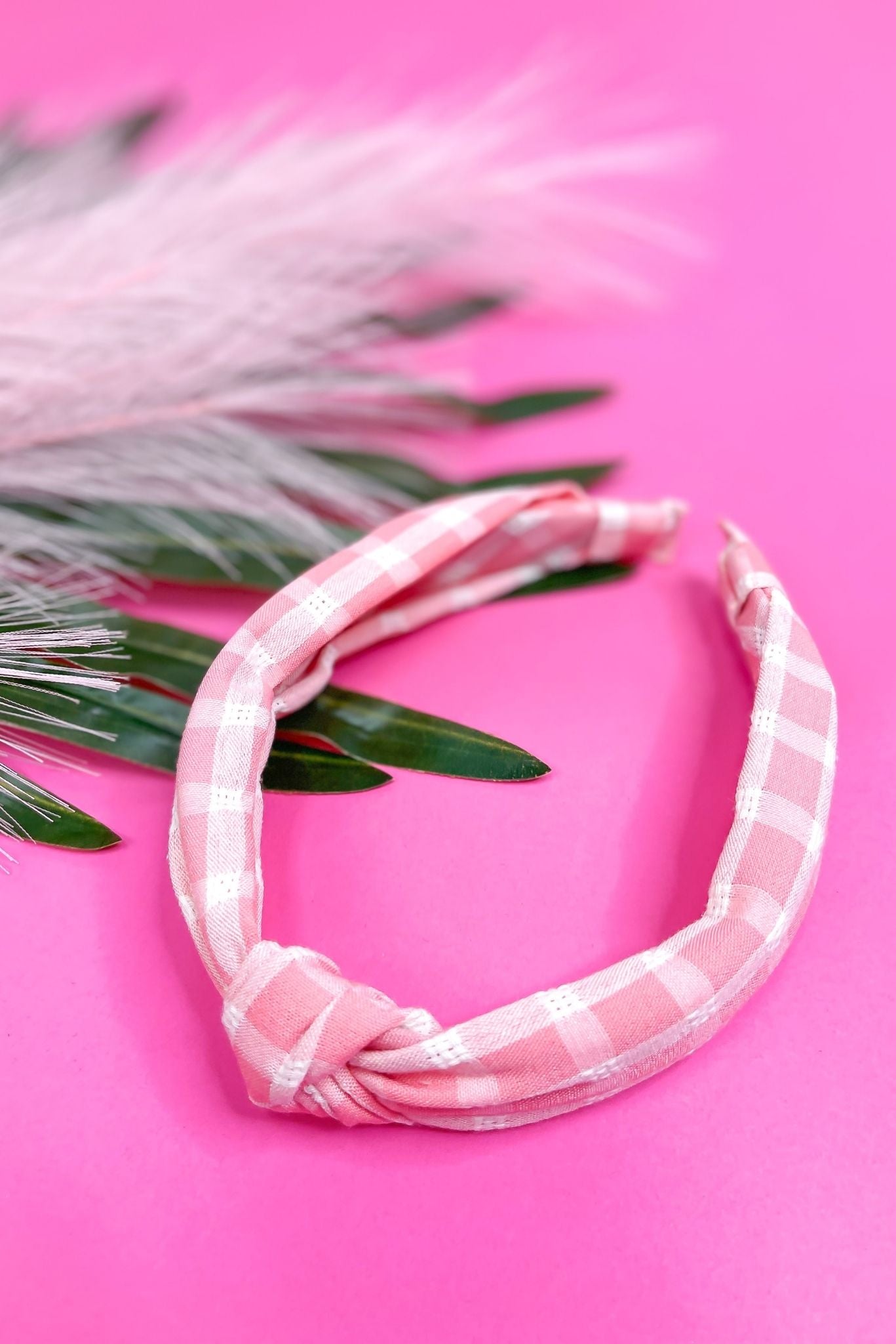 Coral Gingham Knot Headband