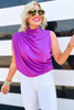 Purple Asymmetric Draped Sleeveless Top, sleeveless, draped top, date night, hot pink, asymmetric, work to weekend, shop style your senses by mallory fitzsimmons