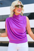Purple Asymmetric Draped Sleeveless Top, sleeveless, draped top, date night, hot pink, asymmetric, work to weekend, shop style your senses by mallory fitzsimmons