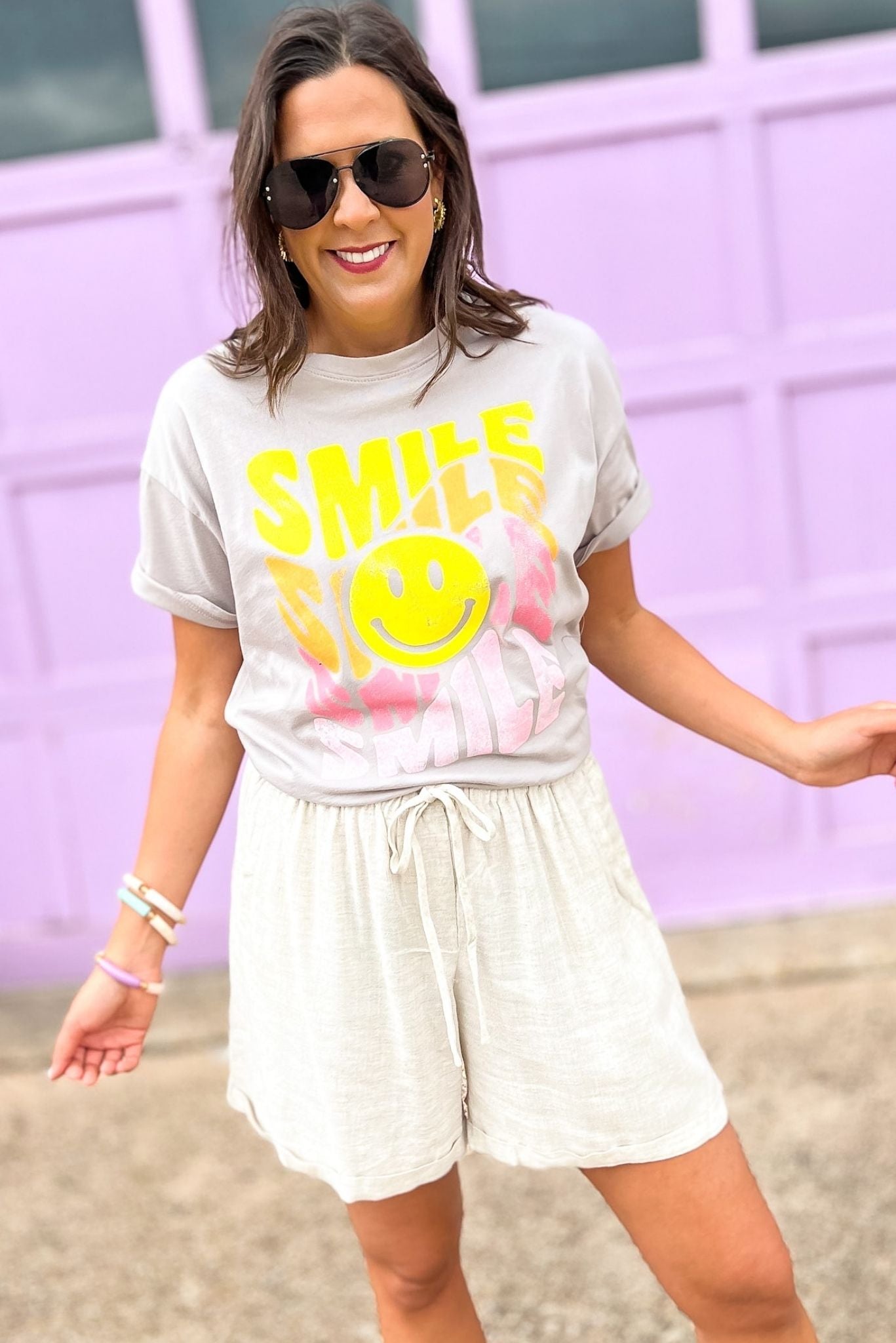 Grey Smile Oversized Graphic Tee, graphic tee, smile, taupe tee, essential, summer top, mom style, shop style your senses by mallory fitzsimmons