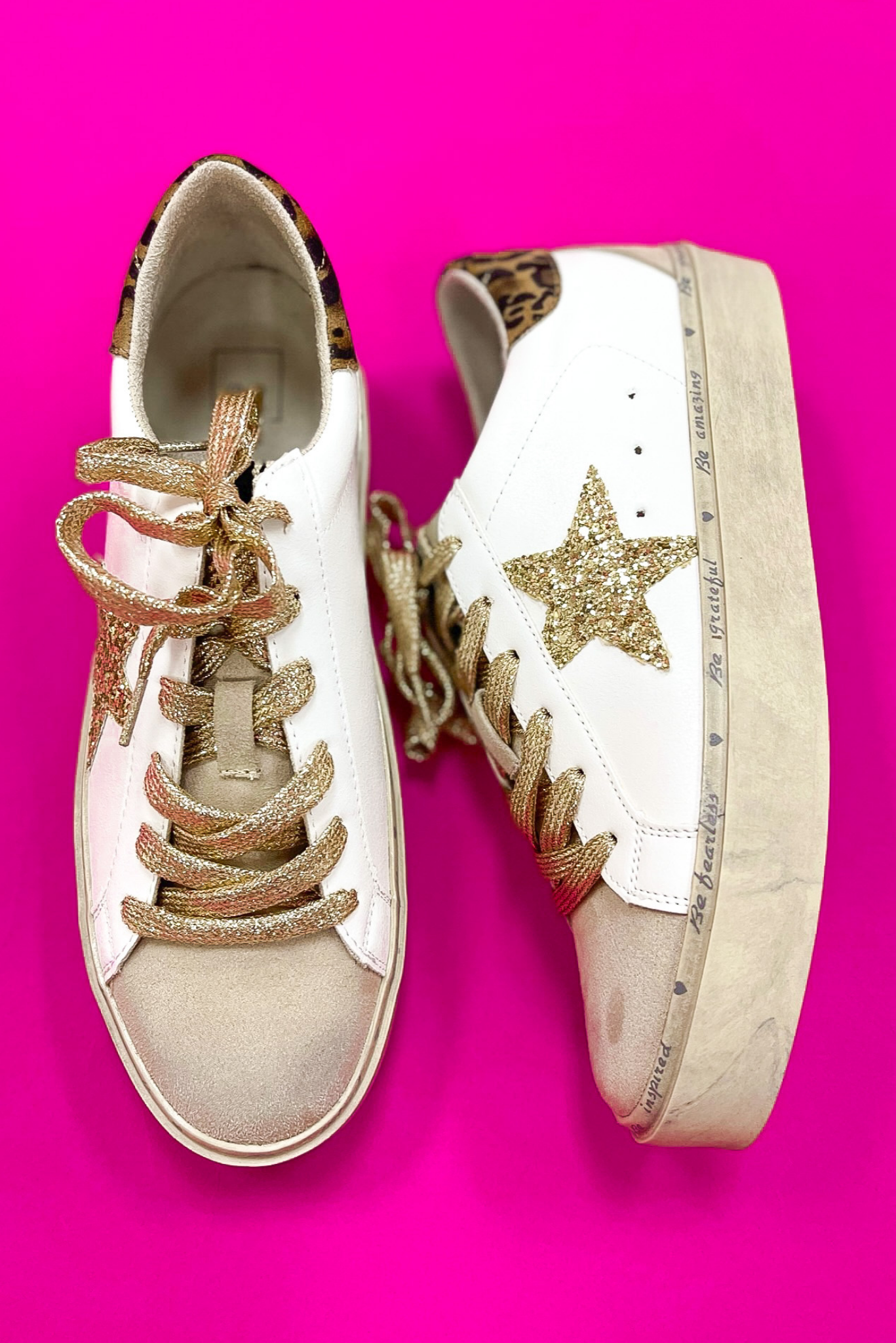 White Gold Glitter Star Animal Print Heel Tab Platform Sneakers, shop style your senses by mallory fitzsimmons