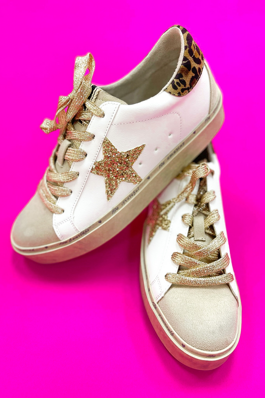 White Gold Glitter Star Animal Print Heel Tab Platform Sneakers, shop style your senses by mallory fitzsimmons