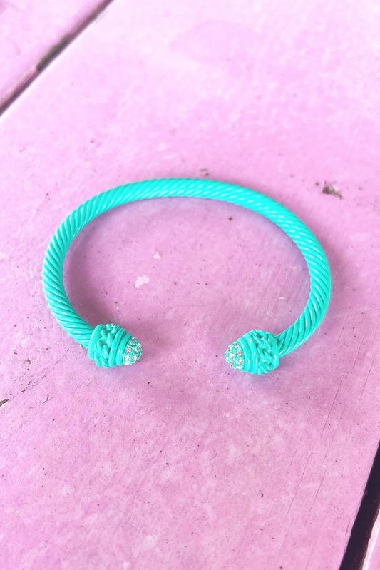 Turquoise Matte Rhinestone Cable Bangle Bracelet