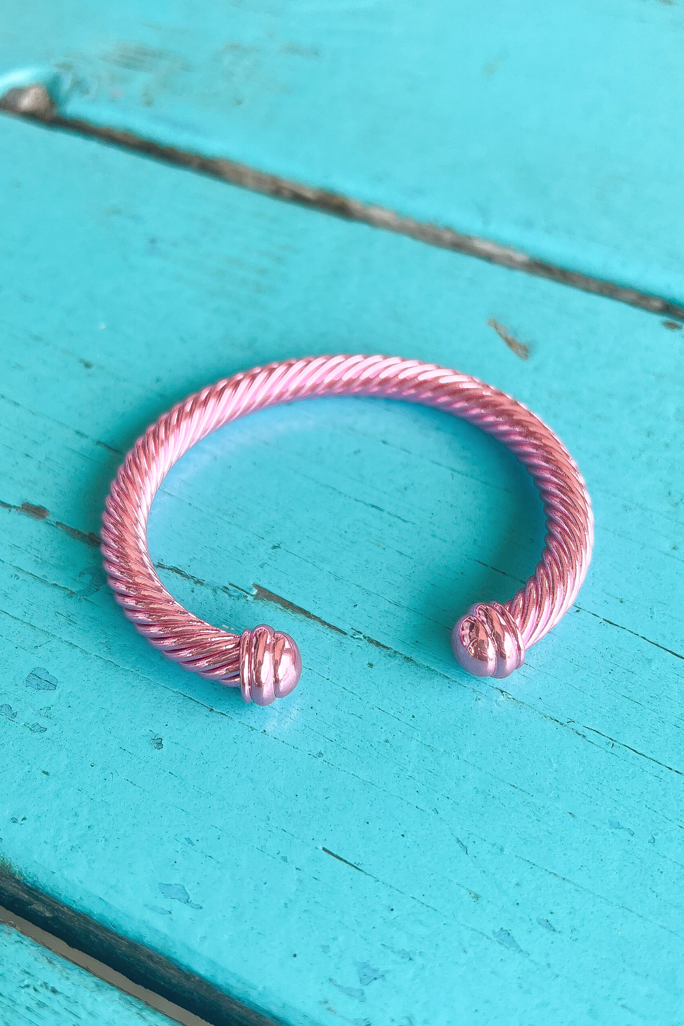 Pink Smooth Chunky Cable Bangle Bracelet