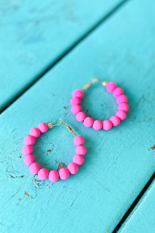 Hot Pink Ball Hoop Earrings