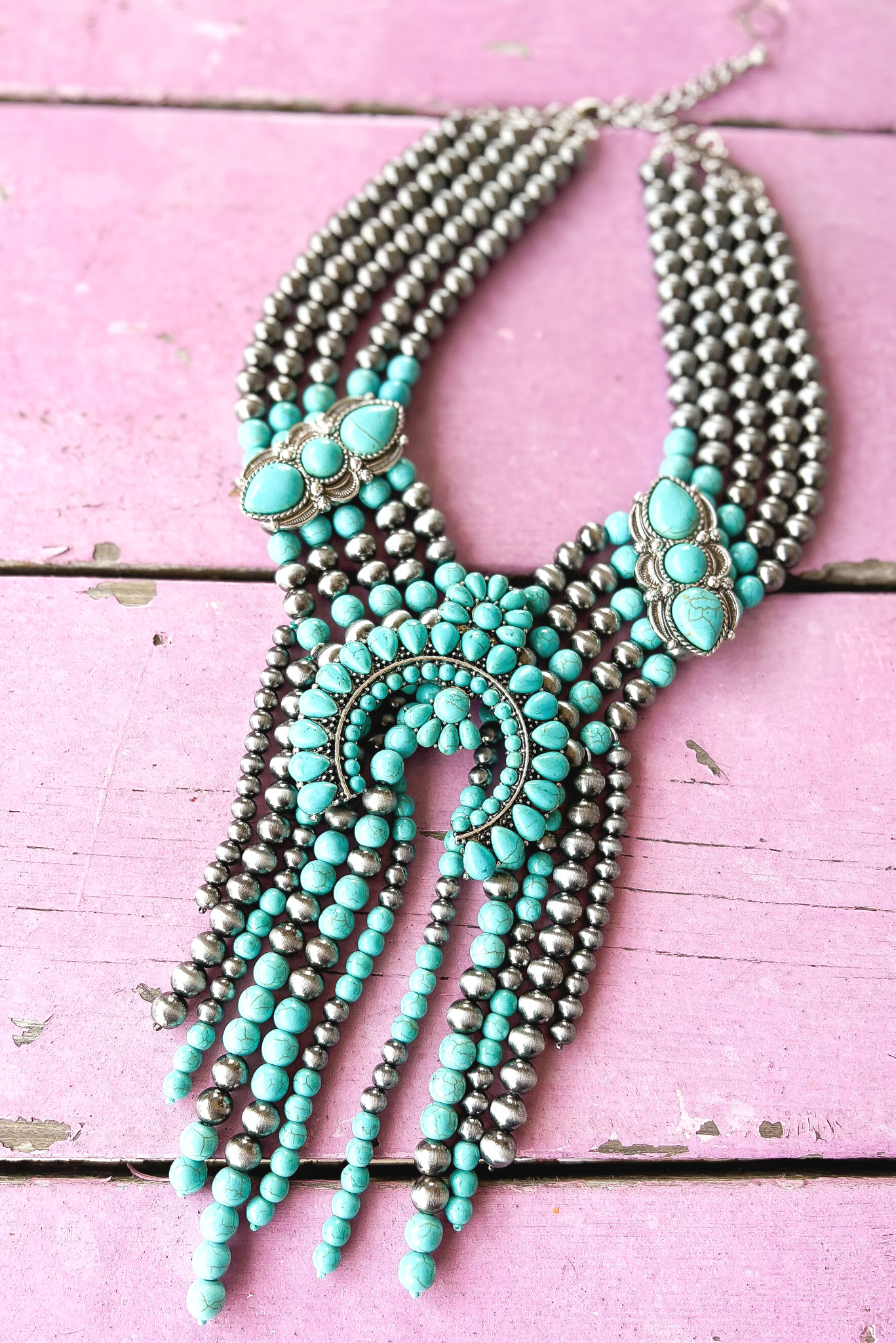Turquoise Stone Beaded Layered Bib Necklace