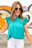 Teal Cross Pleat Ruffle Sleeve Top, teal flutter sleeve, pleated top, lilac cross top, mom style, summer top, shop style your senses by mallory fitzsimmons